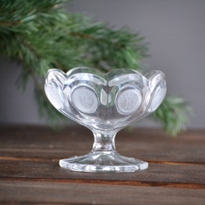 Fostoria frosted Coin Jam Jelly Bowl Vintage Glass Open Compote Serving Mid Century Modern MCM ice cream scalloped paneled