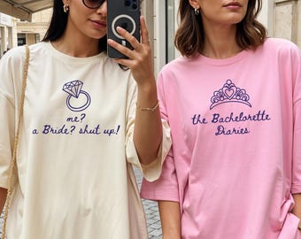 Me A Bride Shut Up Shirt Bachelorette Diaries Funny Princess Tiara Group Comfort Colors Matching Tee
