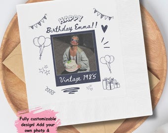 Custom Photo Napkins with Text - Personalized Cocktail Napkins for Birthday Party Decor - Happy Birthday Napkins For All Ages