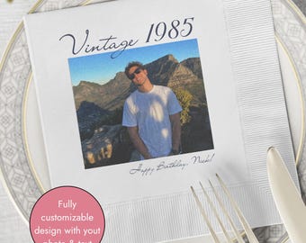 Custom Photo Napkins with Text - Personalized Cocktail Napkins for Birthday Party Decor - Happy Birthday Napkins For All Ages