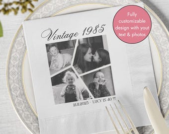 Custom Photo Napkins with Text - Personalized Cocktail Napkins for Birthday Party Decor - Happy Birthday Napkins For All Ages