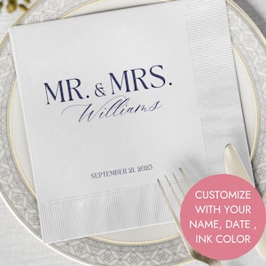Custom Wedding Napkins With Name, Personalized Party Napkins with 100 Sheets | Any Text On Engagement Napkins,Wedding Decor,Cocktail Napkins