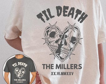 Gepersonaliseerde Til Death T-shirt Edgy bruid en bruidegom cadeau trouwdag shirt Just Married Mr Mrs Skull Skeleton bijpassende man vrouw gotische top