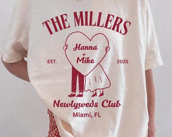 Aangepaste huwelijksreis sociale club shirt, heren en mevrouw comfort kleuren shirts, Just Married shirts, huwelijksreis club shirts, paar Tee