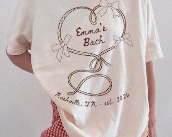 Rope Heart Bow Bachelorette Matching Shirts, Custom Name Bach Comfort Colors Bride Squad Tee, Western Bridal Party Gift, Nashville Bach