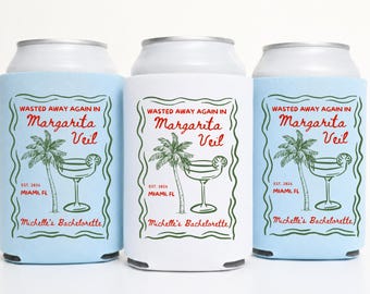 Margarita Veil Can Cooler Custom - Wasted Away Again Bachelorette Party Favor - Margarita Bach Koozie Personalized Name Location