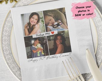 Custom Photo Napkins with Text - Personalized Cocktail Napkins for Birthday Party Decor - Happy Birthday Napkins For All Ages
