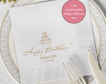 Custom Birthday Napkins with Text - Personalized Cocktail Napkins for Party Decor - Happy Birthday Napkins For All Ages