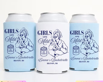 Girls Gone Mild Can Cooler Custom - Spa Bachelorette Party Favor Personalized - Cozy Bach Koozie with Name and Location