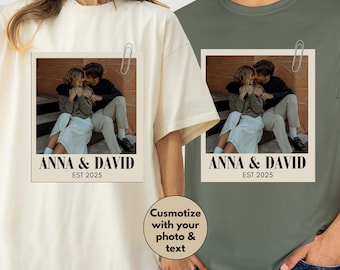 Personalisiertes Paar Shirt, Benutzerdefinierte Foto Verlobung Komfort Farben Shirt,Vintage Paar Bild Shirt,Hochzeitstag Geschenk,Brautpaar Geschenk