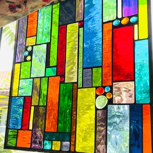 CUSTOM MADE Water color stained glass panel window holiday gift image 1