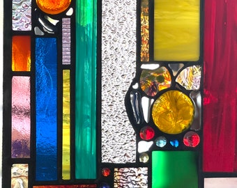 Stained Glass Suncatcher window in brilliant color and textures MARDI GRAS 2