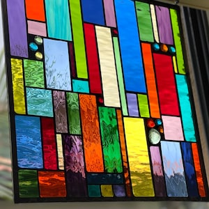 CUSTOM MADE Water color stained glass panel window holiday gift image 2