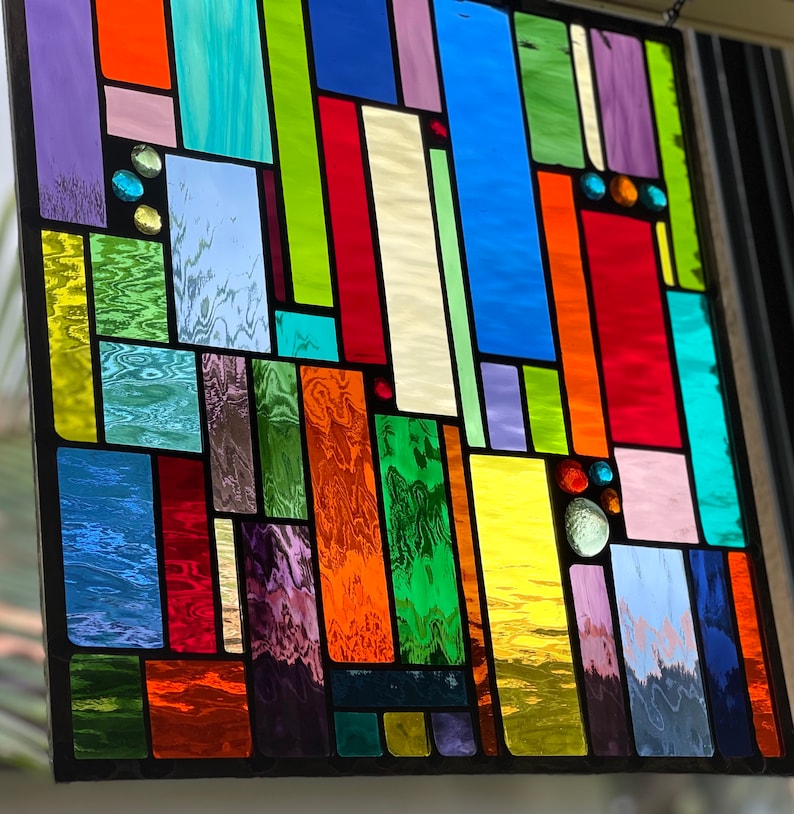 CUSTOM MADE Water color stained glass panel window holiday gift image 2