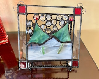 Dashing through the Snow ..holiday stained glass panel window table topper