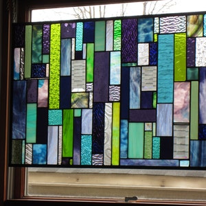 Stained Glass WEDDING GIFT Purple, Green and Blue STUNNING stained glass window panel