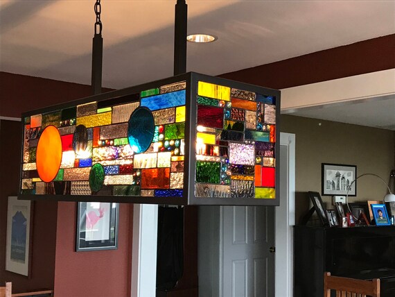 Chandelier Stained Glass Panel Inserts Box Billiard Table Etsy