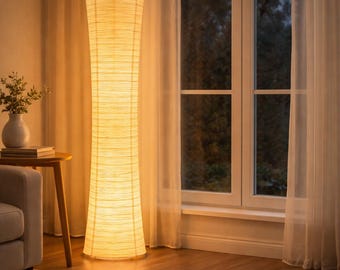 Lámpara de pie de papel Wabi Sabi, lámpara de esquina moderna de mediados de siglo, lámpara de pie LED regulable, decoración minimalista japonesa para el hogar.