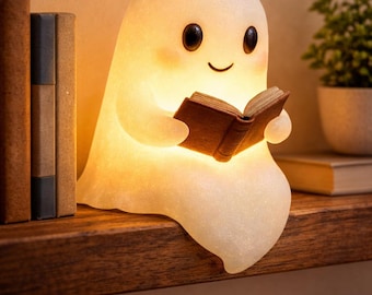 Cute Ghost Night Light Reading Lamp, Kawaii Halloween Bedside Lamp, Cozy Warm Glow Resin Table Lamp, Ghost Room Decor Gift