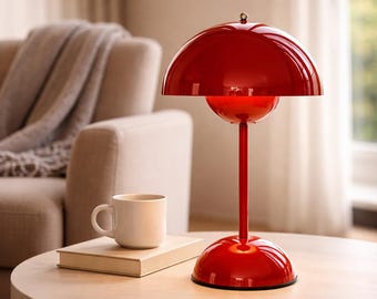 Retro Mushroom Table Lamp, Cordless LED Lamp, Mid Century Modern Lighting, Rechargeable Bedside Lamp, Minimalist Night Light