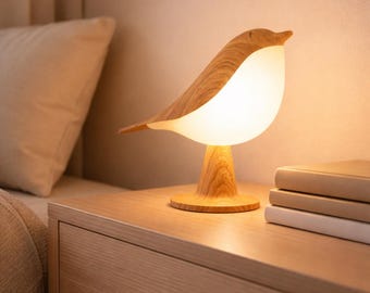 Bird Night Light Lamp, Scandinavian Wood Table Lamp, Dimmable Touch Lamp, Nursery Night Light, Cordless LED Lamp, Minimalist Home Decor