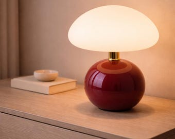 Lámpara de mesa con forma de seta, lámpara de mesita de noche estilo Bauhaus, lámpara LED regulable, lámpara de mesita de noche minimalista, iluminación ambiental moderna, decoración estética para el hogar.