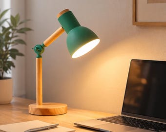 Scandinavian Desk Lamp Wood, Adjustable Table Lamp, Nordic Office Lighting, Minimalist Study Lamp, Modern Desk Light, Home Office Decor