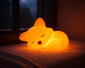 Cute Fox Night Light, Kawaii Animal Lamp, Baby Nursery Night Lamp, Soft Silicone Bedside Light, Cozy Kids Room Decor Gift