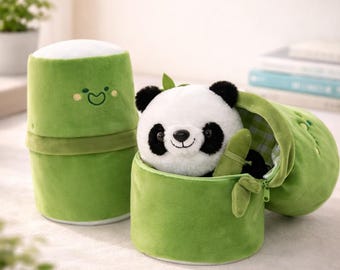 Peluche de panda kawaii de 25 cm, adorable peluche de panda de bambú, suave y esponjoso, regalo encantador para los amantes de los pandas.