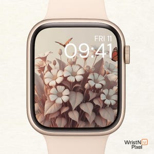 Vintage Floral Apple Watch Wallpaper | Elegant Smartwatch Backgrounds | Boho Watch Face | Spring Watch Wallpaper | Aesthetic Butterfly Watch