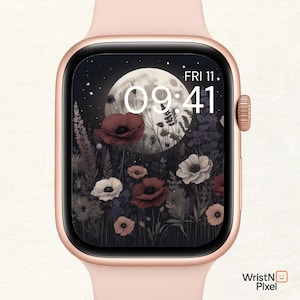 Moon Garden Apple Watch Wallpaper: Witchy Floral Smartwatch Face (Digital Download)