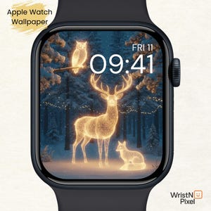 Fondo de pantalla de reno dorado para Apple Watch / Animales navideños de invierno (Descarga digital)