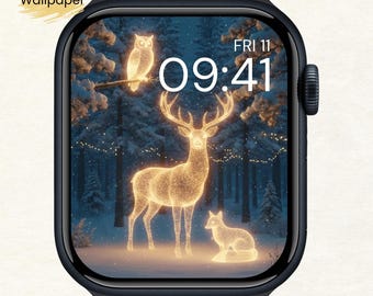 Golden Reindeer Apple Watch Wallpaper | Christmas Winter Animals (Digital Download)