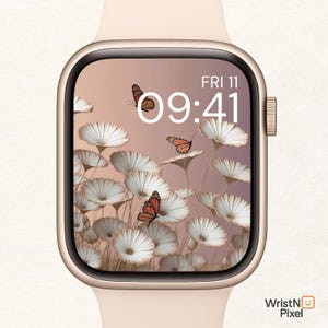 Monarch Butterfly Floral Apple Watch Wallpaper | Elegant Smartwatch Backgrounds | Boho Watch Face | Spring Watch Wallpaper | Aesthetic Watch