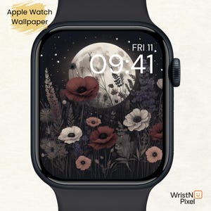 Sfondo Moon Garden per Apple Watch: quadrante elegante e floreale per smartwatch (download digitale)