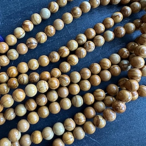 6mm Polished Wood Lace Jasper Round Gemstone Beads, Natural, 15&quot; full strand, approx. 60 beads – (swirled, root chakra, earthy) G10-4