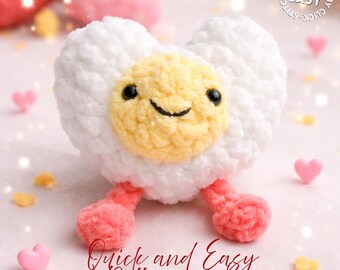 Fried Egg Heart Crochet Pattern, Valentine Amigurumi (PDF Pattern)
