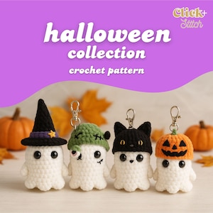 Halloween Key chain Crochet Pattern,amigurumi car hanging ghost pattern,halloween ghost crochet pattern,halloween ghost crochet spooky ghost