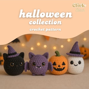 Halloween Key chain Crochet Pattern,halloween car hanging ghost pattern,halloween pumpkin  amigurumi pattern,halloween bat cat ghost pumpkin