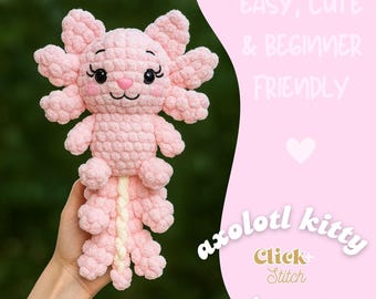 Axolotl Kitty Crochet Pattern PDF | Amigurumi Plush | Easy Beginner | Digital Download