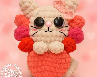 Wzór na szydełko w kształcie serduszka z kotkiem aksolotlem – pluszowy kotek walentynkowy amigurumi, łatwy i uroczy wzór szydełkowy dla początkujących DIY