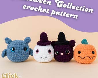 Halloween Collection Crochet Pattern PDF – Bat, Ghost, Witch Cat & Pumpkin Amigurumi Set | Beginner-Friendly, Instant Download