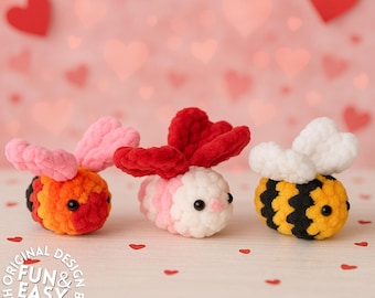 Valentine Bee Love Bug Crochet Pattern, Heart Wings Plush Bee Amigurumi, Easy Mini Bee PDF Toy Pattern
