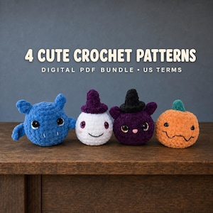 Collezione di Halloween: Schema all'uncinetto in PDF – Set di amigurumi con pipistrello, fantasma, gatto strega e zucca / Adatto ai principianti, download immediato