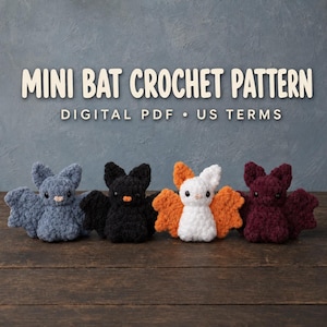 Mini Bat Amigurumi Crochet Pattern PDF, Halloween Plush Toy Pattern, Chenille Yarn Bat, Spooky Decor, US Terms, Digital Download