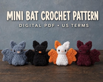 Mini Bat Amigurumi Crochet Pattern PDF, Halloween Plush Toy Pattern, Chenille Yarn Bat, Spooky Decor, US Terms, Digital Download
