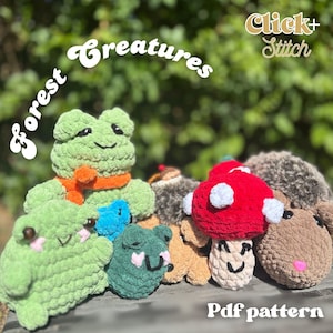 Forest Animals Crochet Pattern Collection: Frog, Hedgehog, Mushroom (PDF Download)