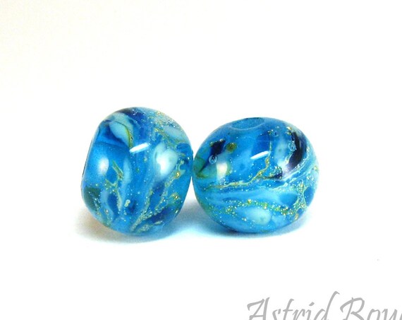 Pacific Waves Rounds Artisan Lampwork Bead Pair
