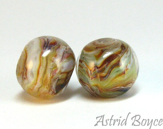Latte Rounds Artisan Lampwork Bead Pair