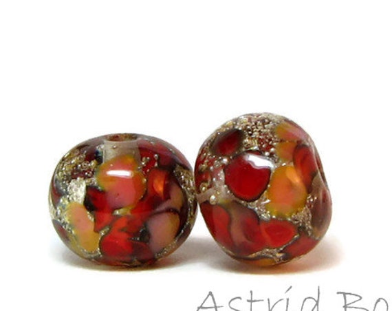 Red Mosaic - artisan lampwork beads - Free USA Shipping - Pantone 2018 - Spiced Apple - Blooming Dahlia -Colors for your Spring Fashion
